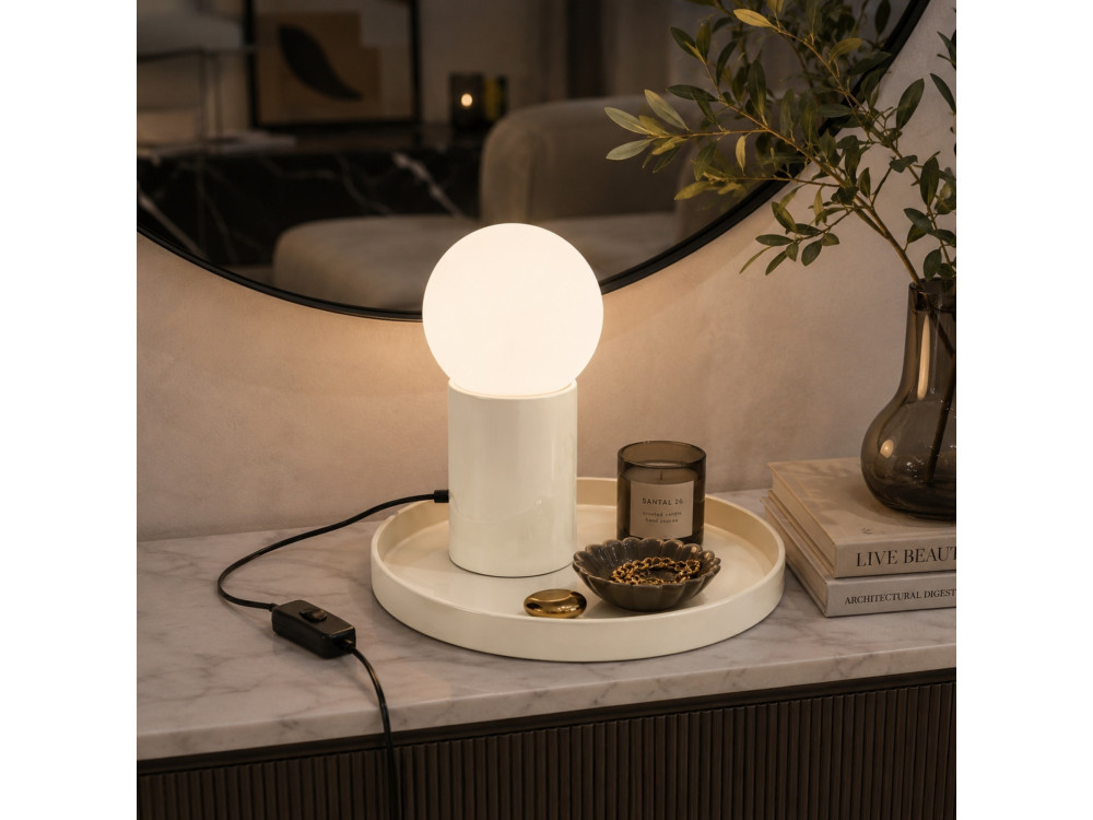 "Tray" Metal Table Lamp - 20 x 20 x 17 cm - Beige