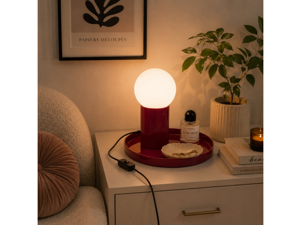 "Tray" Metal Table Lamp - 20 x 20 x 17 cm - Red