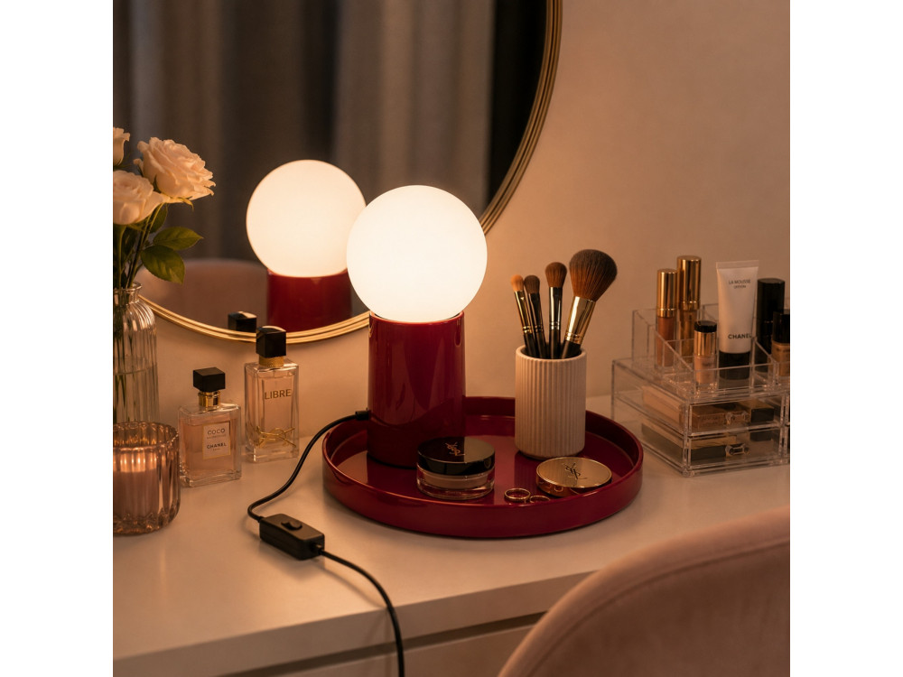 "Tray" Metal Table Lamp - 20 x 20 x 17 cm - Red
