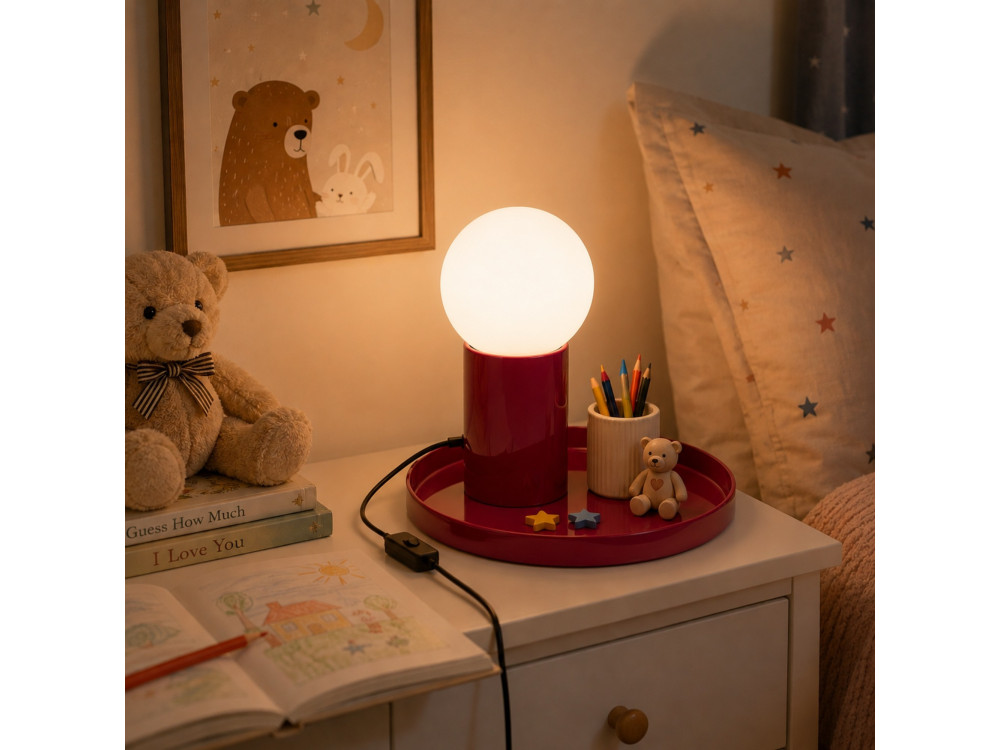 "Tray" Metal Table Lamp - 20 x 20 x 17 cm - Red