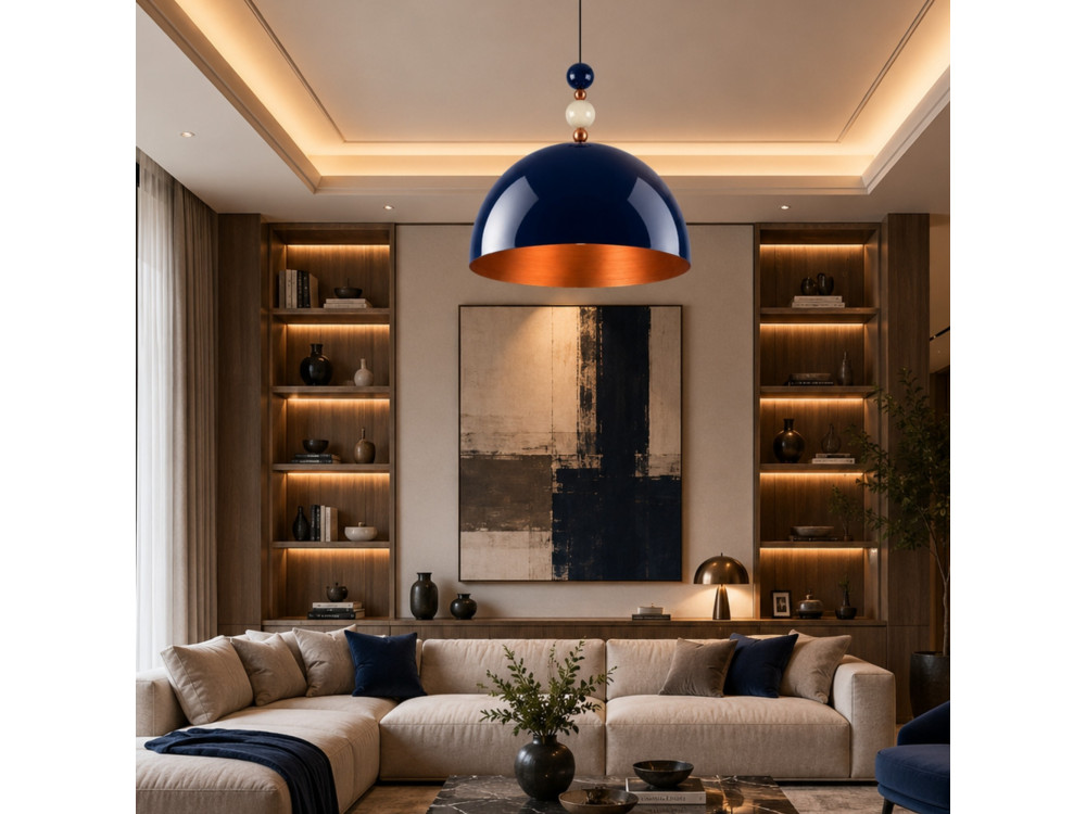 "Bubble" Metal Pendant Light - 60 x 60 cm - Navy Blue