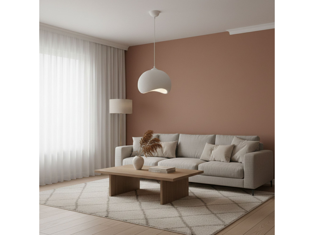 "Yontu" Metal Pendant Light - 34 x 29 x 120 cm - White