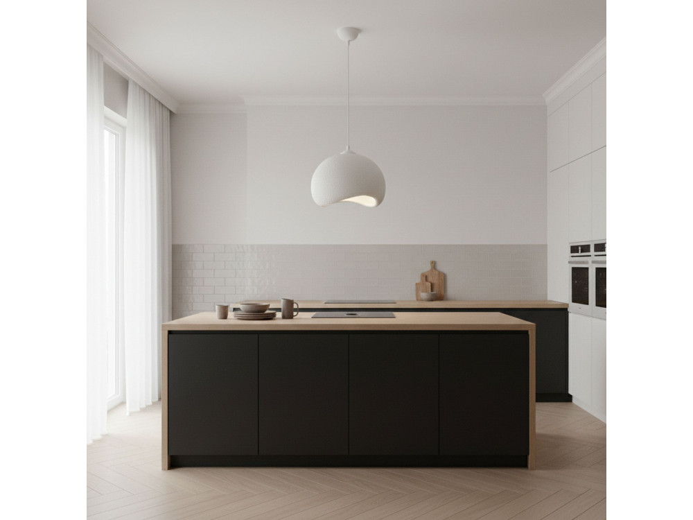 "Yontu" Metal Pendant Light - 34 x 29 x 120 cm - White