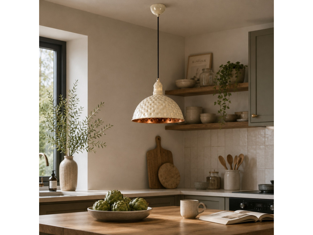 "Echo" Metal Pendant Light - 26 x 26 cm - Beige