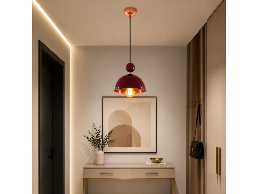 "Bubble" Metal Pendant Light - 21 x 21 cm - Bordeaux