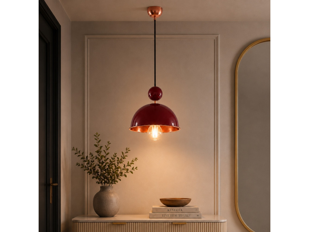 "Bubble" Metal Pendant Light - 21 x 21 cm - Bordeaux