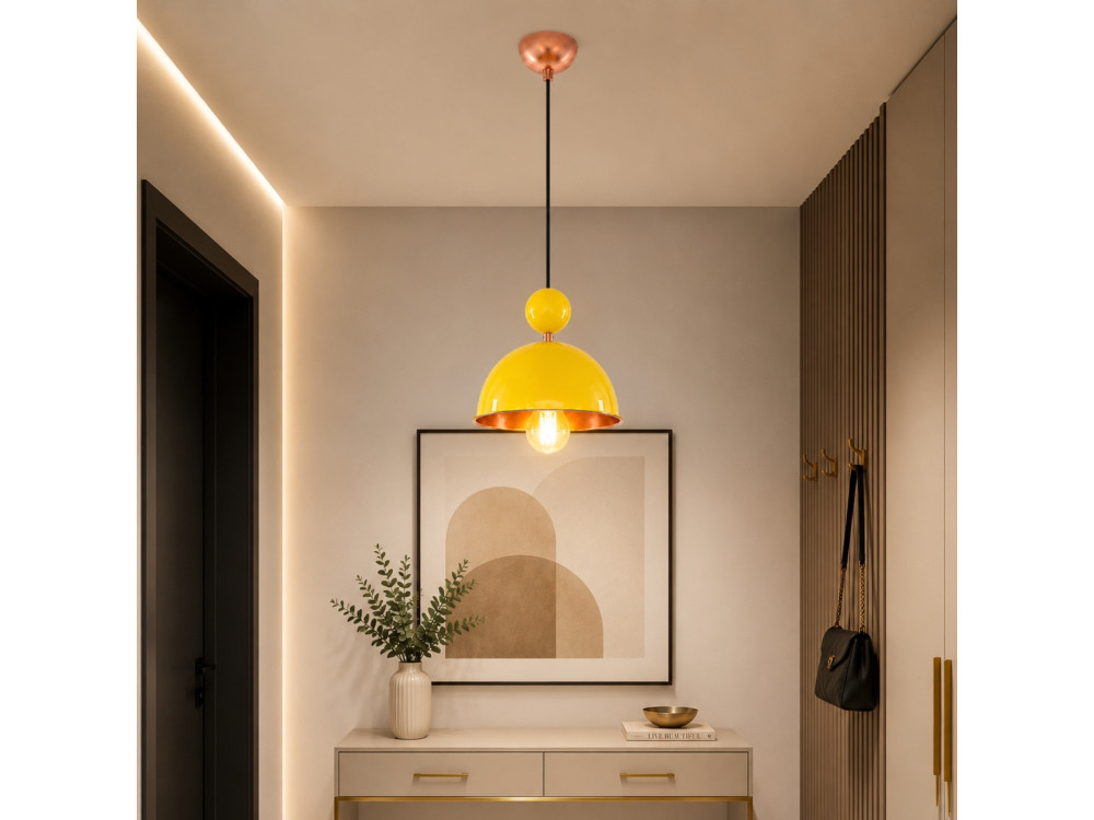 "Bubble" Metal Pendant Light - 21 x 21 cm - Yellow