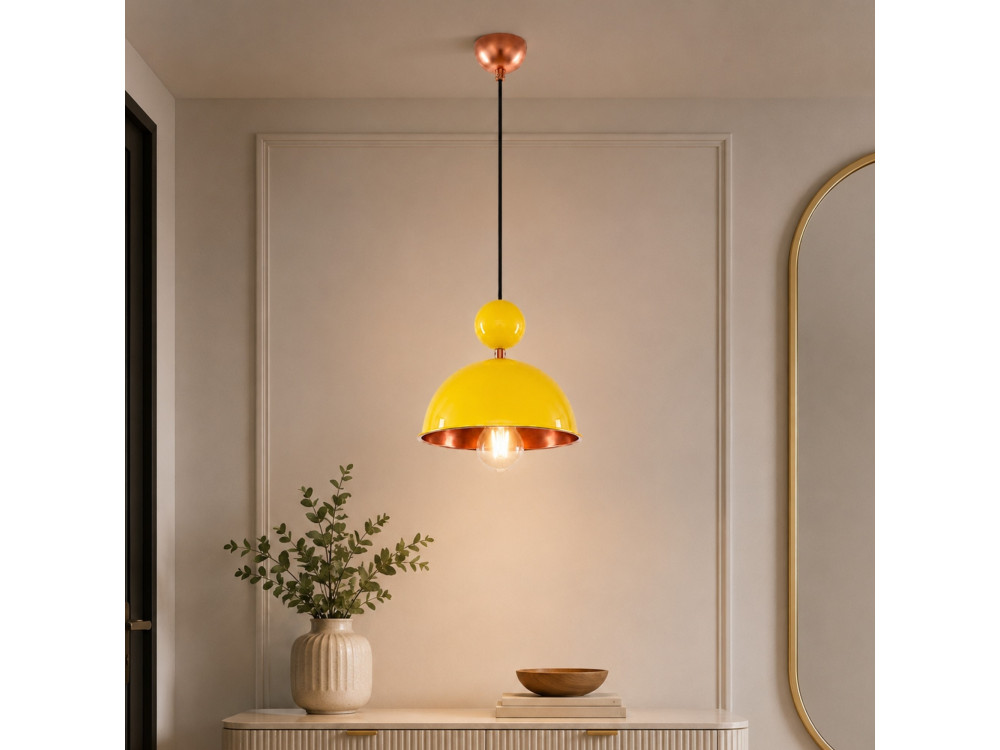 "Bubble" Metal Pendant Light - 21 x 21 cm - Yellow