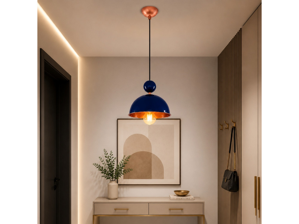 "Bubble" Metal Pendant Light - 21 x 21 cm - Navy Blue