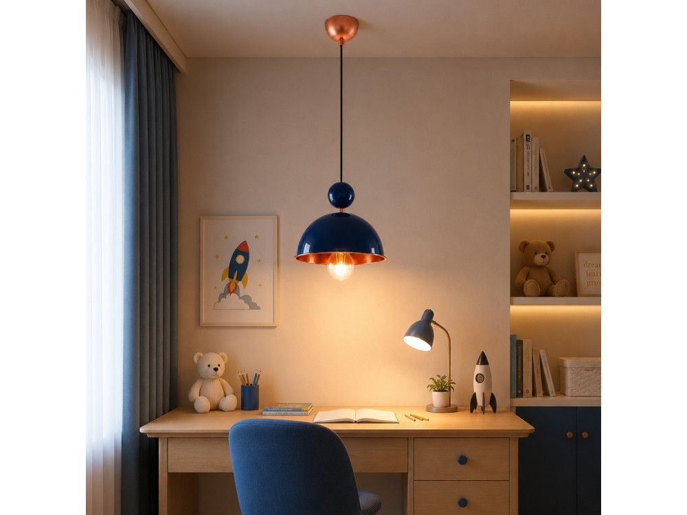 "Bubble" Metal Pendant Light - 21 x 21 cm - Navy Blue