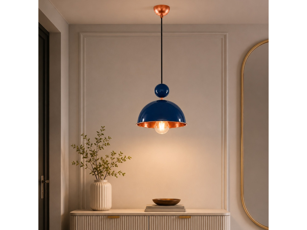 "Bubble" Metal Pendant Light - 21 x 21 cm - Navy Blue