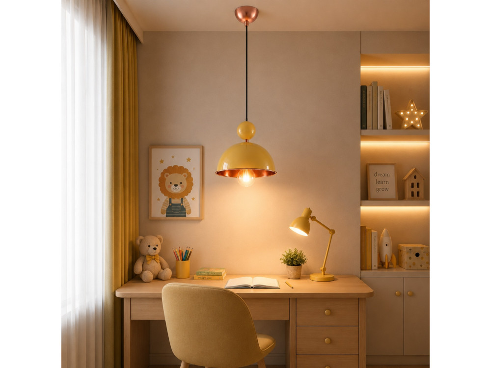 "Bubble" Metal Pendant Light - 21 x 21 cm - Yellow