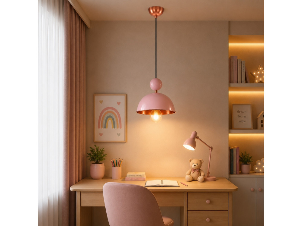 "Bubble" Metal Pendant Light - 21 x 21 cm - Pink