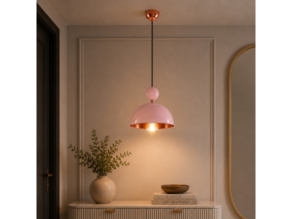 "Bubble" Metal Pendant Light - 21 x 21 cm - Pink