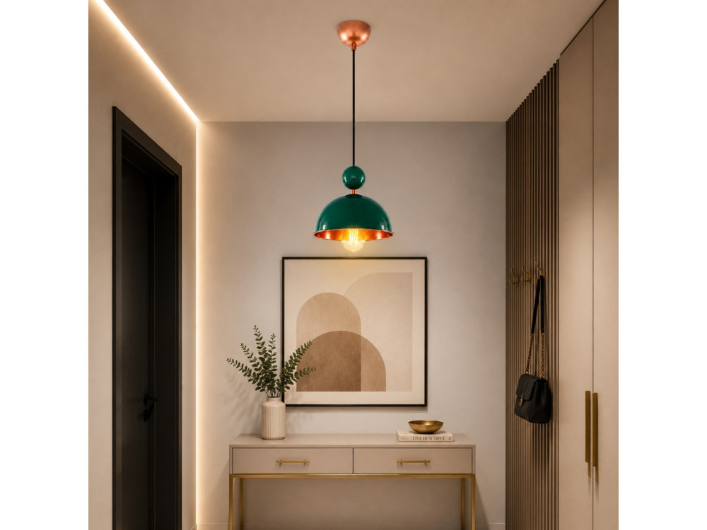 "Bubble" Metal Pendant Light - 21 x 21 cm - Dark Green