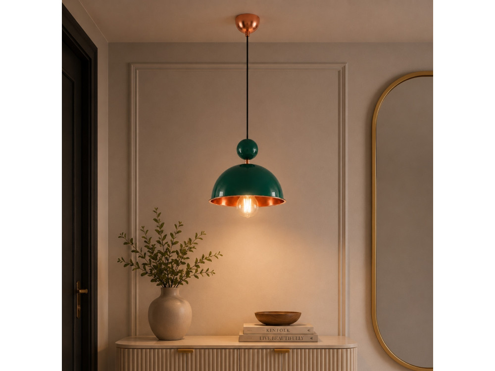"Bubble" Metal Pendant Light - 21 x 21 cm - Dark Green