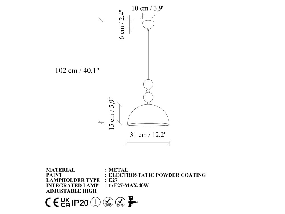 "Bubble" Metal Pendant Light - 31 x 31 cm - Copper