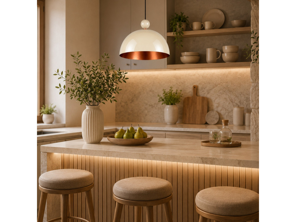 "Bubble" Metal Pendant Light - 40 x 40 cm - Beige