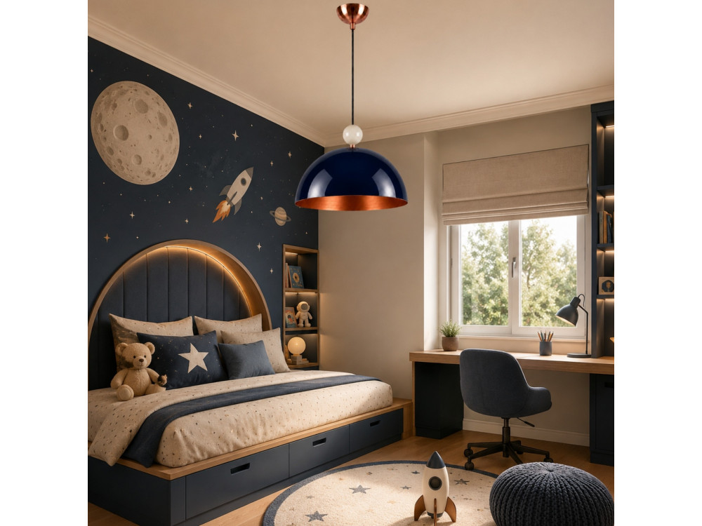 "Bubble" Metal Pendant Light - 40 x 40 cm - Navy Blue