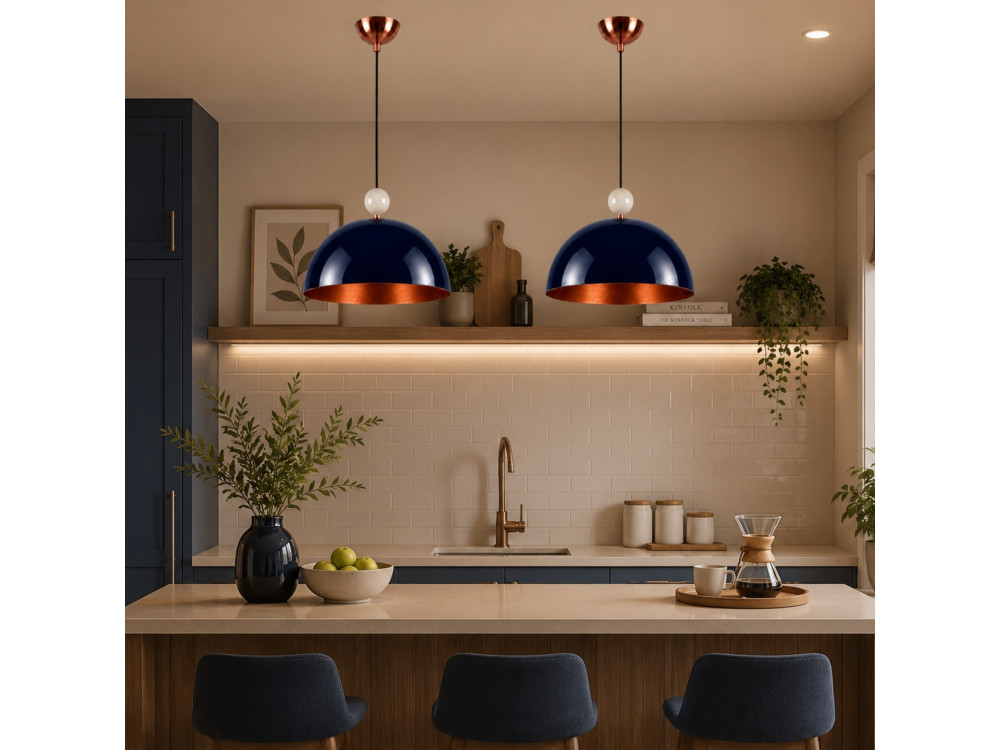 "Bubble" Metal Pendant Light - 40 x 40 cm - Navy Blue