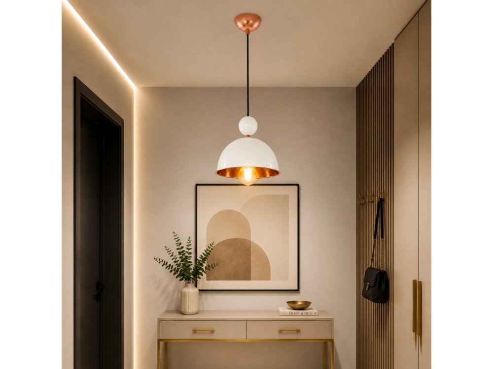 "Bubble" Metal Pendant Light - 21 x 21 cm - Beige