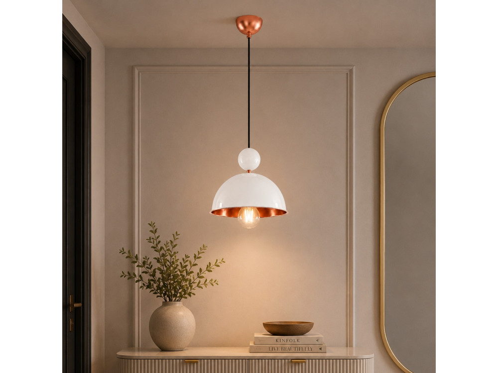"Bubble" Metal Pendant Light - 21 x 21 cm - Beige