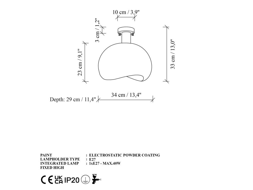 "Yontu" Metal Ceiling Light - 34 x 29 x 33 cm - White