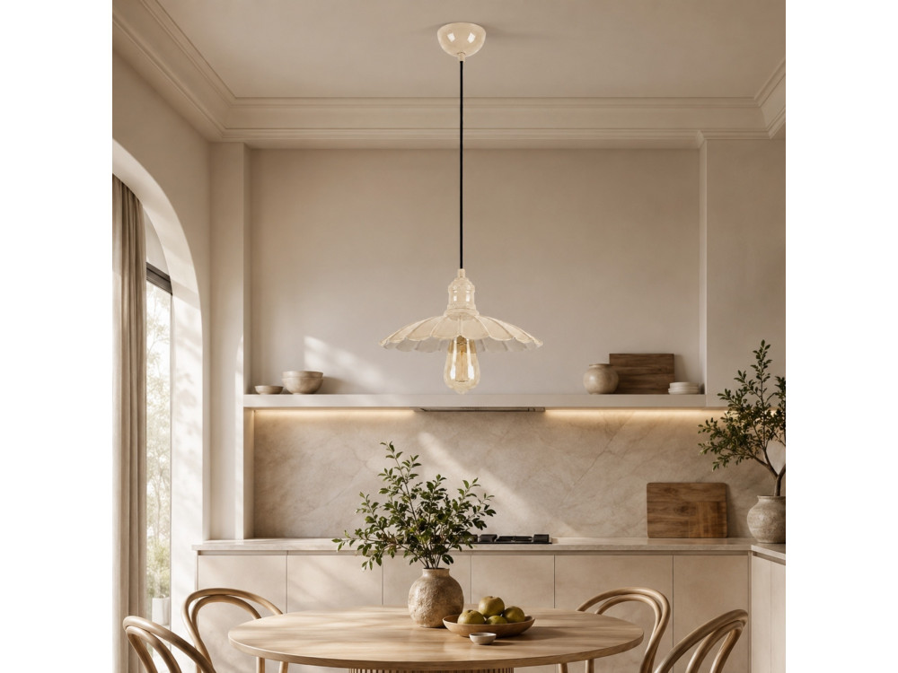 "Volan" Metal Pendant Light - 25 x 25 cm - Beige