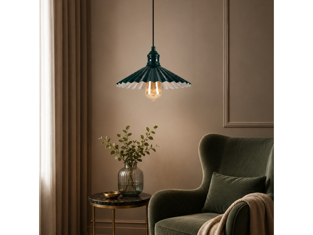 "Plise" Metal Pendant Light - 32 x 32 cm - Dark Green