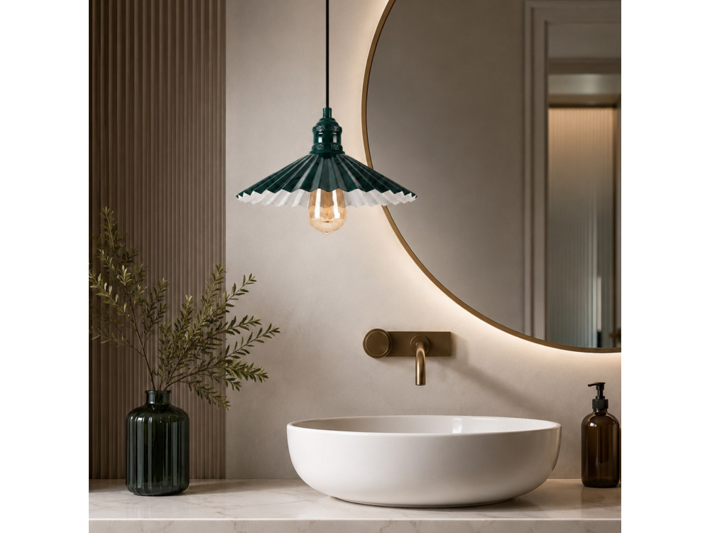 "Plise" Metal Pendant Light - 32 x 32 cm - Dark Green
