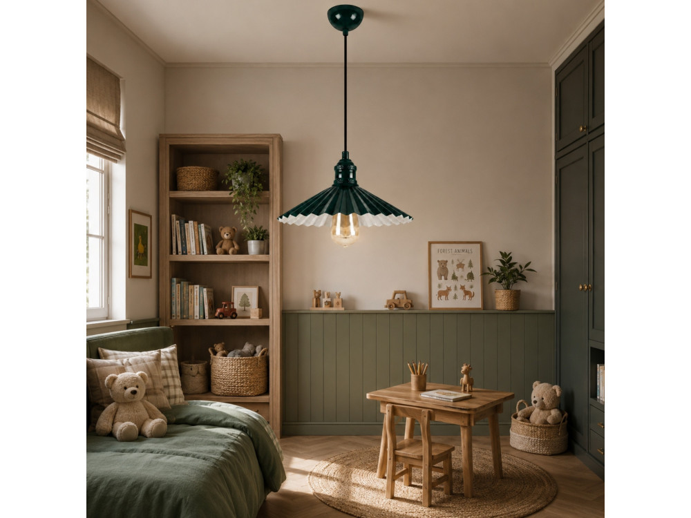 "Plise" Metal Pendant Light - 32 x 32 cm - Dark Green