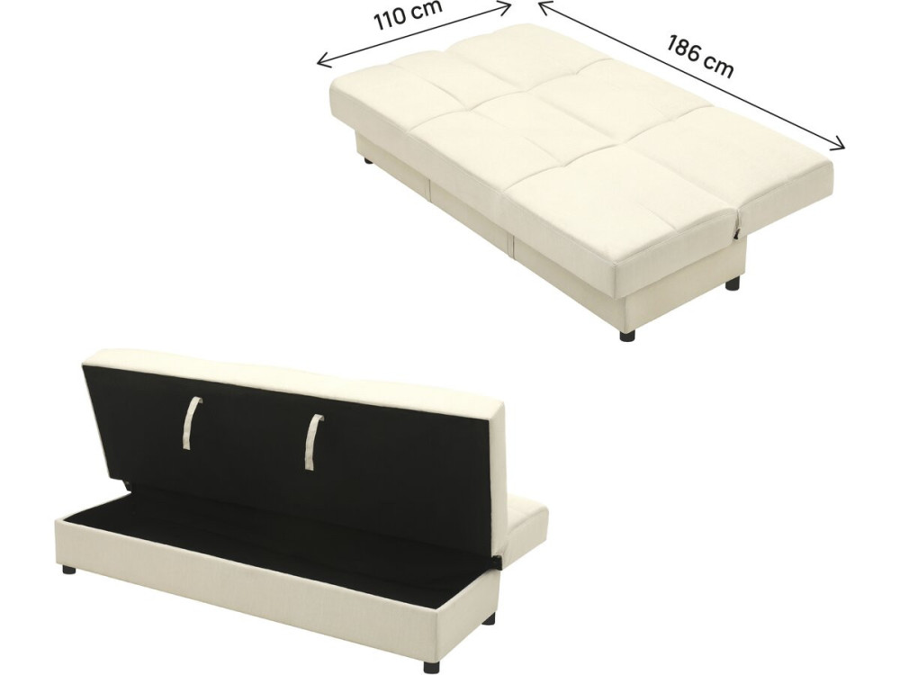 Clic-Clac "Enzo" sofa - 186 x 80 x 87 cm - 3 seater - Beige