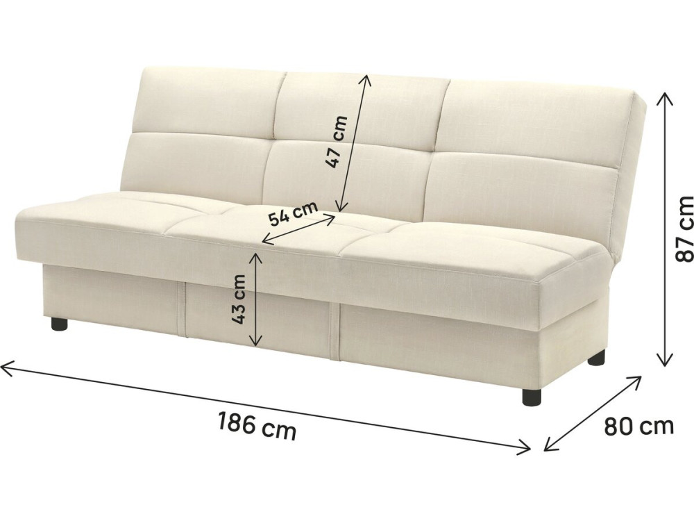 Clic-Clac "Enzo" sofa - 186 x 80 x 87 cm - 3 seater - Beige
