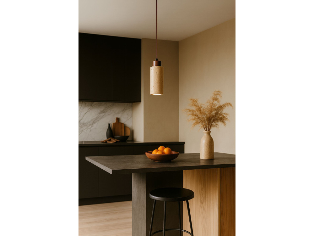 "Babil" Wooden Pendant Light - Beige / Walnut