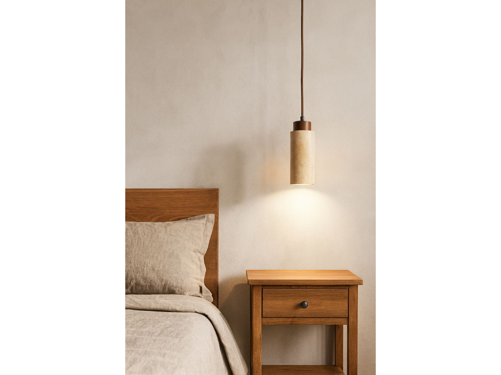 "Babil" Wooden Pendant Light - Beige / Walnut