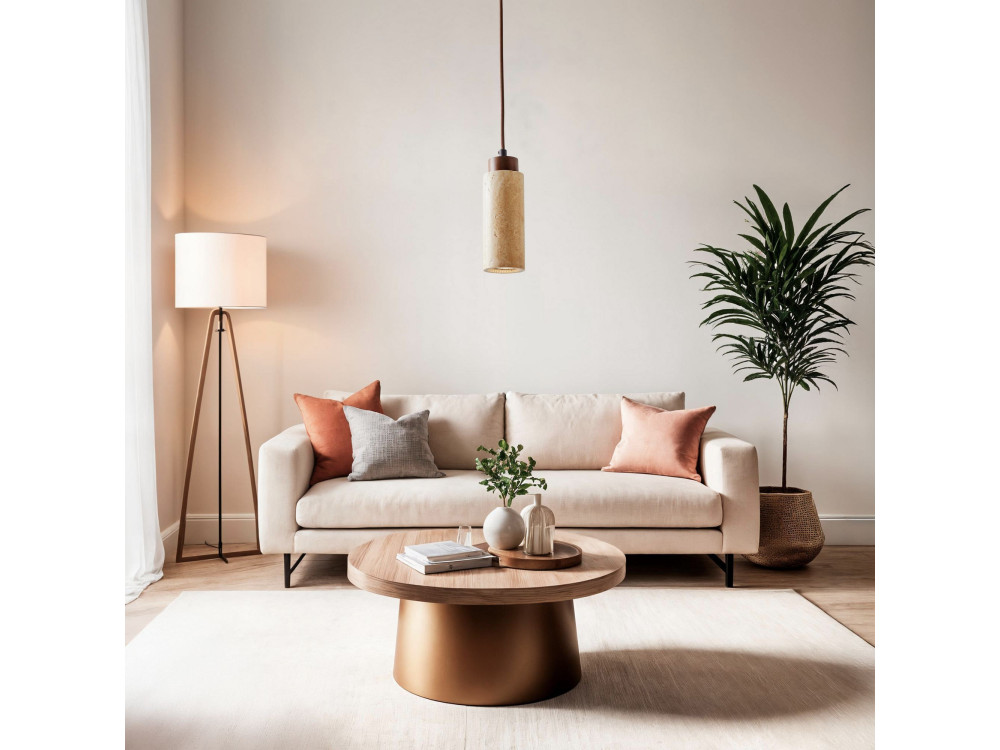 "Babil" Wooden Pendant Light - Beige / Walnut