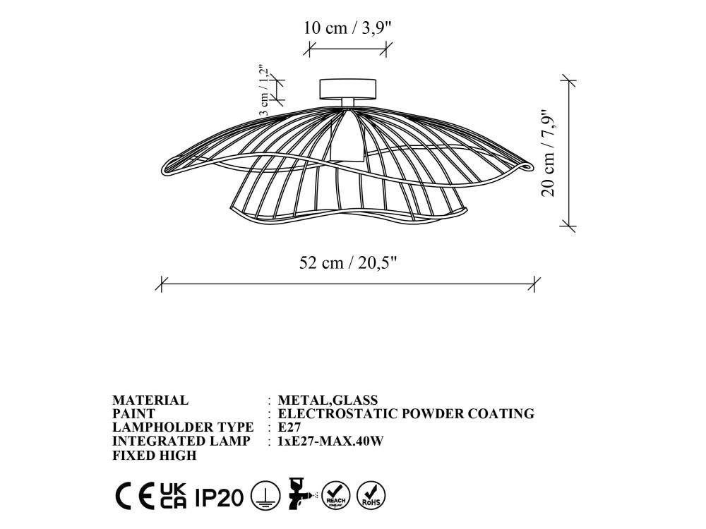 "Mantar" Metal Ceiling Light - 52 x 52 cm - Gold