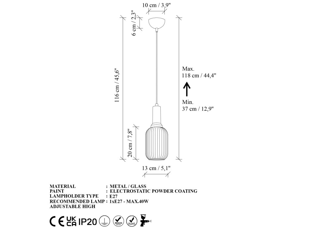 "Asker" Metal Pendant Light - 13 x 13 cm - Gold
