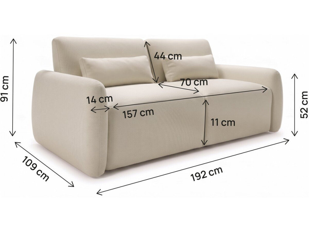 "Aurelie" Express Convertible Sofa Bed - 18 cm Mattress - 140 cm Sleeping Surface - 3-Seater - Beige