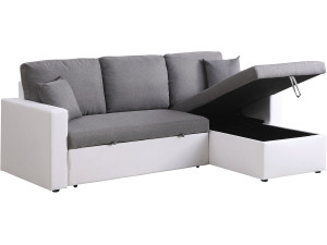 Convertible corner sofa "Alain" with storage space - 221 x 145 x 85 cm - 3 seater-sofa - Grey / White