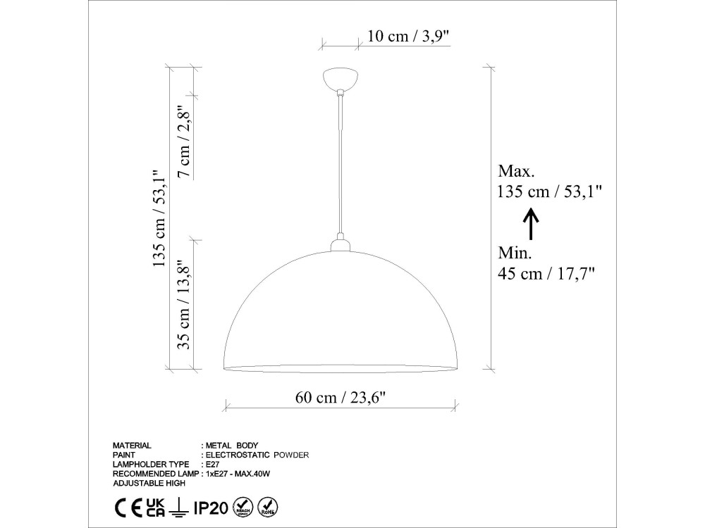 "Kure" Metal Pendant Light - 60 x 60 cm - Antique