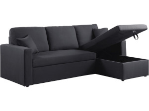 Convertible corner sofa "Alain" with storage space - 221 x 145 x 85 cm - 3 seater- Black