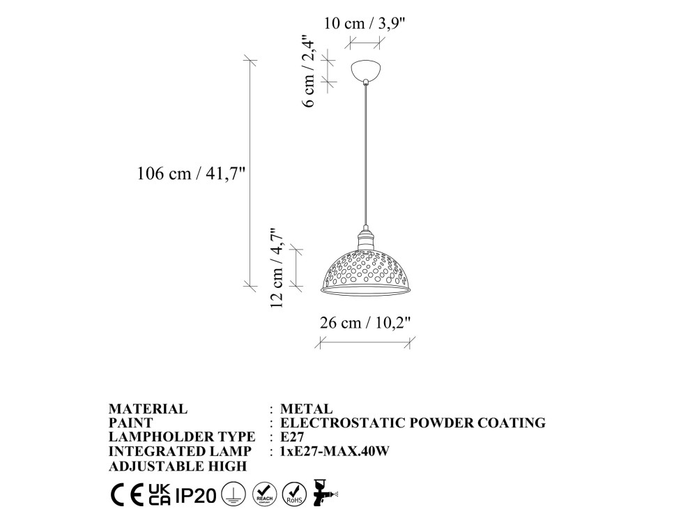 "Echo" Metal Pendant Light - 26 x 26 cm - Bordeaux