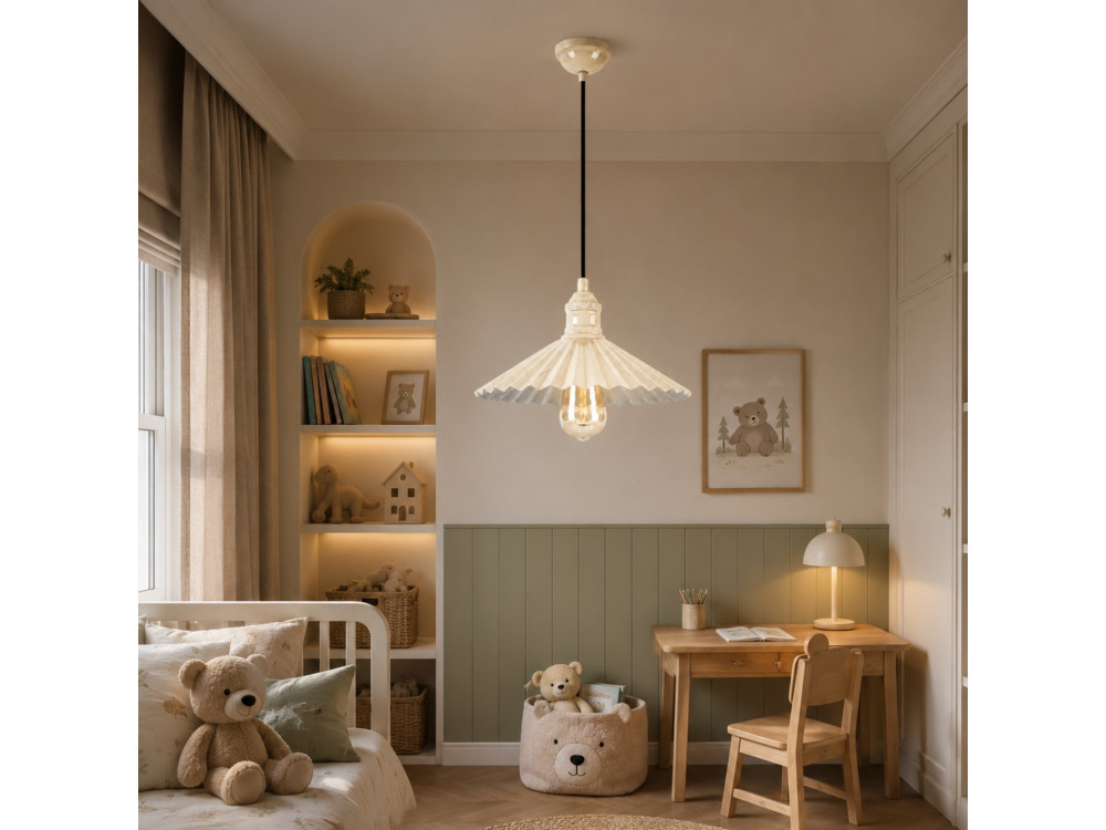 "Plise" Metal Pendant Light - 32 x 32 cm - Beige