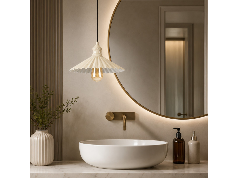 "Plise" Metal Pendant Light - 32 x 32 cm - Beige