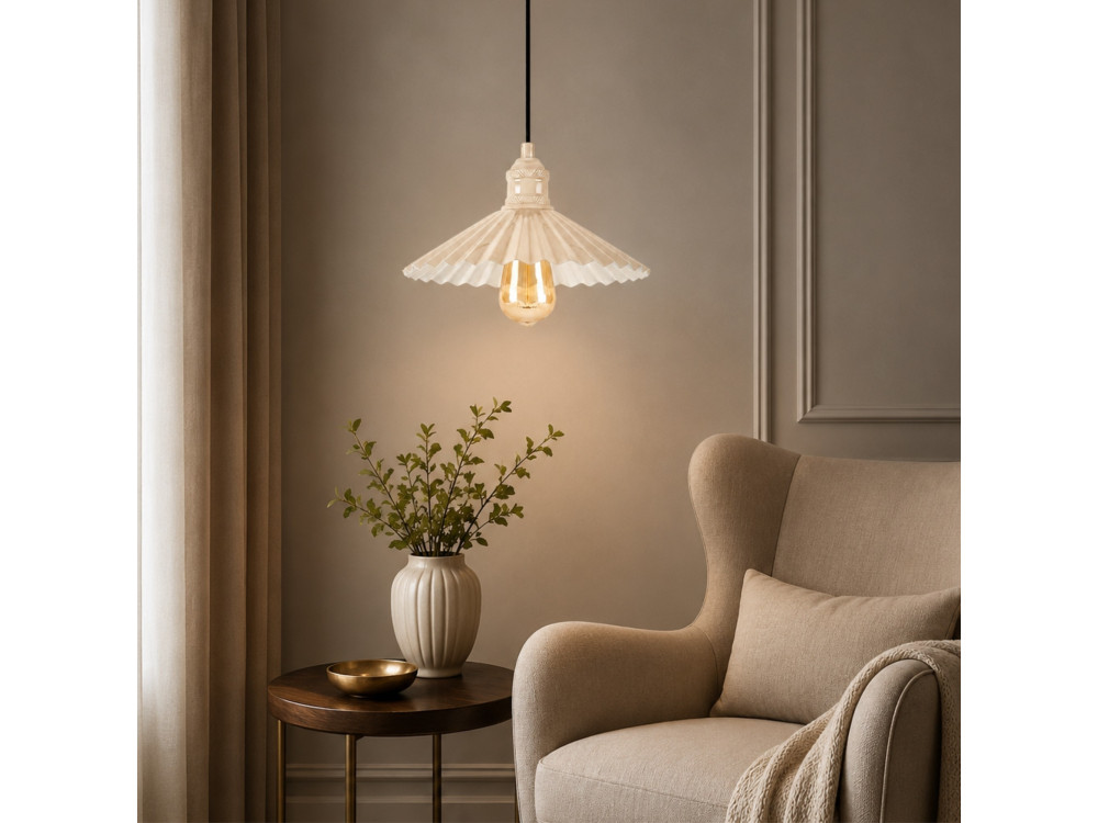 "Plise" Metal Pendant Light - 32 x 32 cm - Beige
