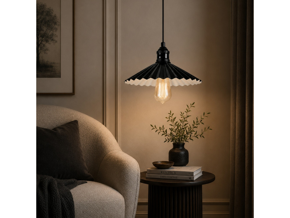 "Plise" Metal Pendant Light - 32 x 32 cm - Black