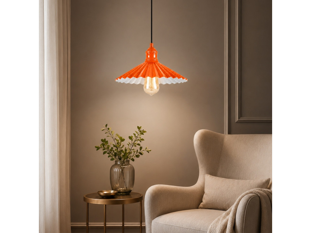"Plise" Metal Pendant Light - 32 x 32 cm - Orange