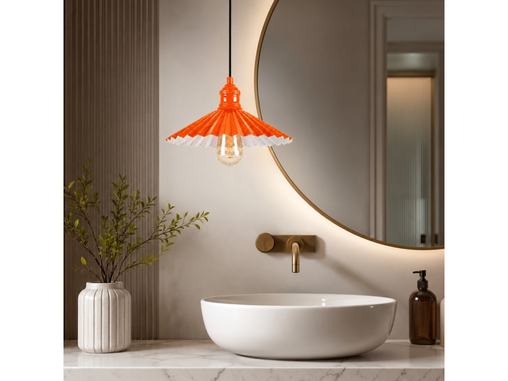 "Plise" Metal Pendant Light - 32 x 32 cm - Orange