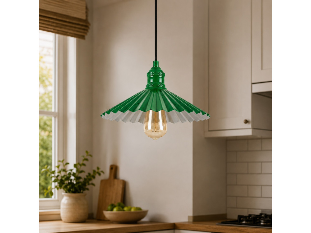 "Plise" Metal Pendant Light - 32 x 32 cm - Light Green